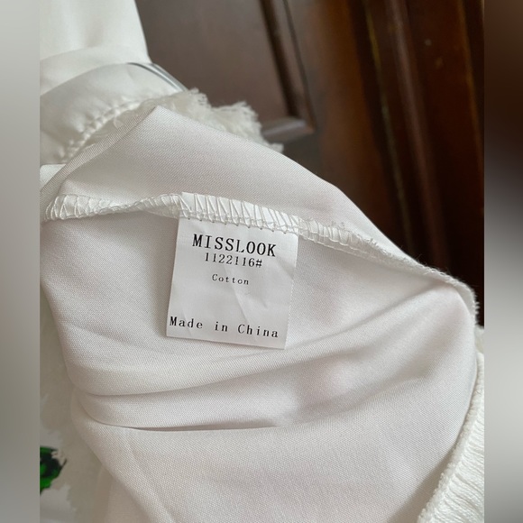 SOLD | Maxi Sleeveless White Shift Dress with Fringe and Clovers - Picture 4 of 7